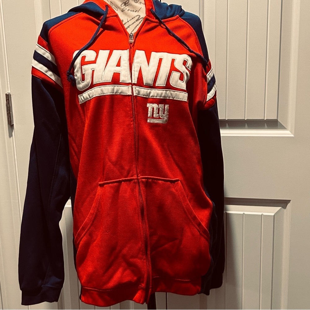 NFL Reebok NY Giants Jacket Zip-up hooded Football Fan Apparel Red Blue Size M